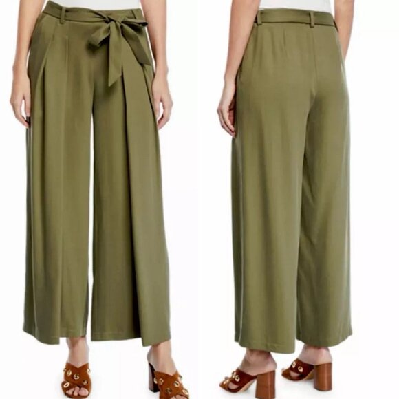 Eileen Fisher Heavy Tencel Twill Wide Leg Belted Olive Green Pants - Picture 1 of 13
